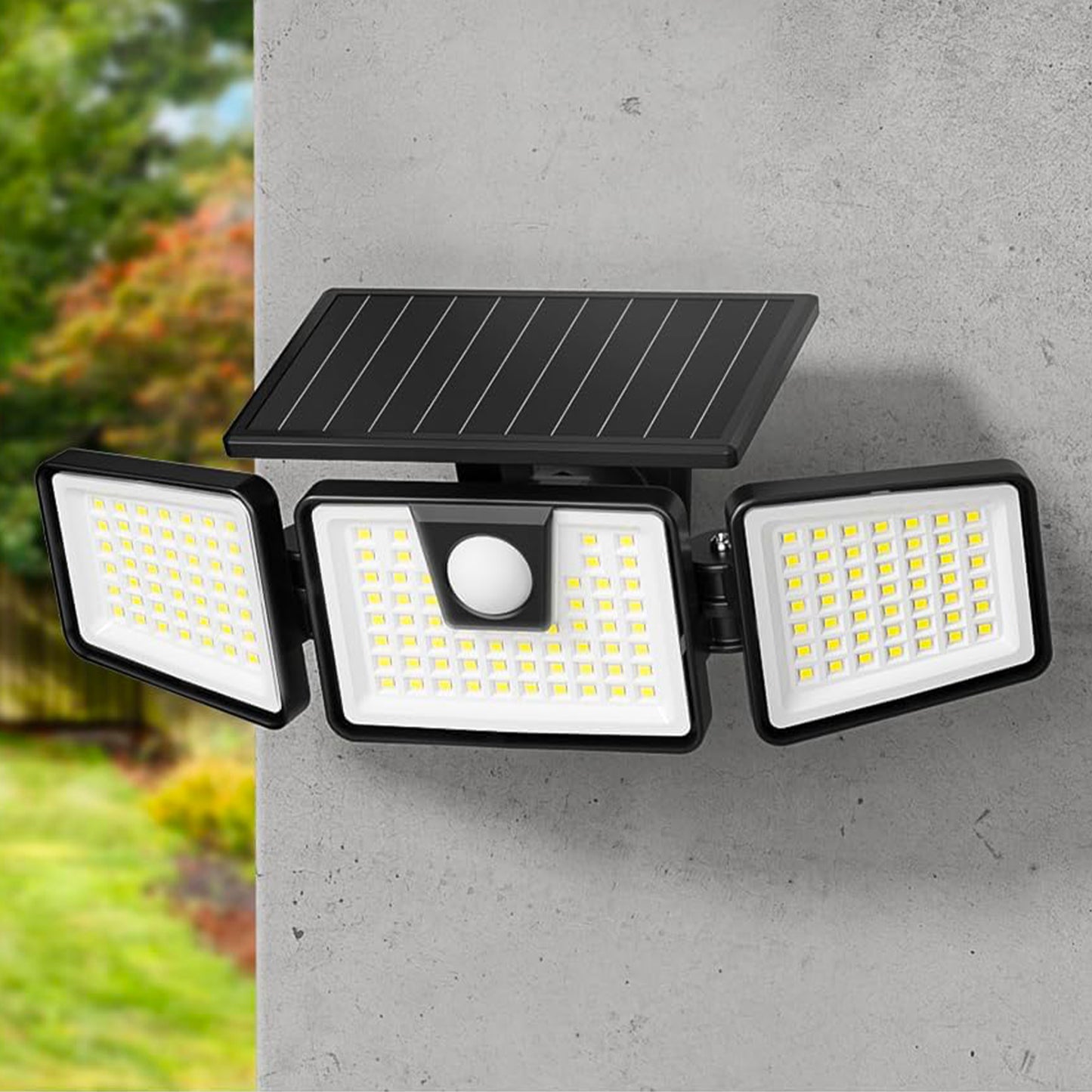 Solarstrahler 3 schwarze Köpfe leistungsstarke weiße LED-Beleuchtung FALCON H9,3cm mit einstellbarem Bewegungsmelder