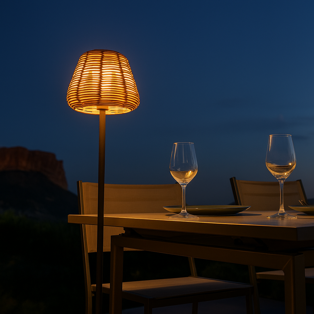 Design-Stehlampe aus Polyrattan-Draht für den Außenbereich, weiße LED TALL BOHEME H150cm E27-Sockel