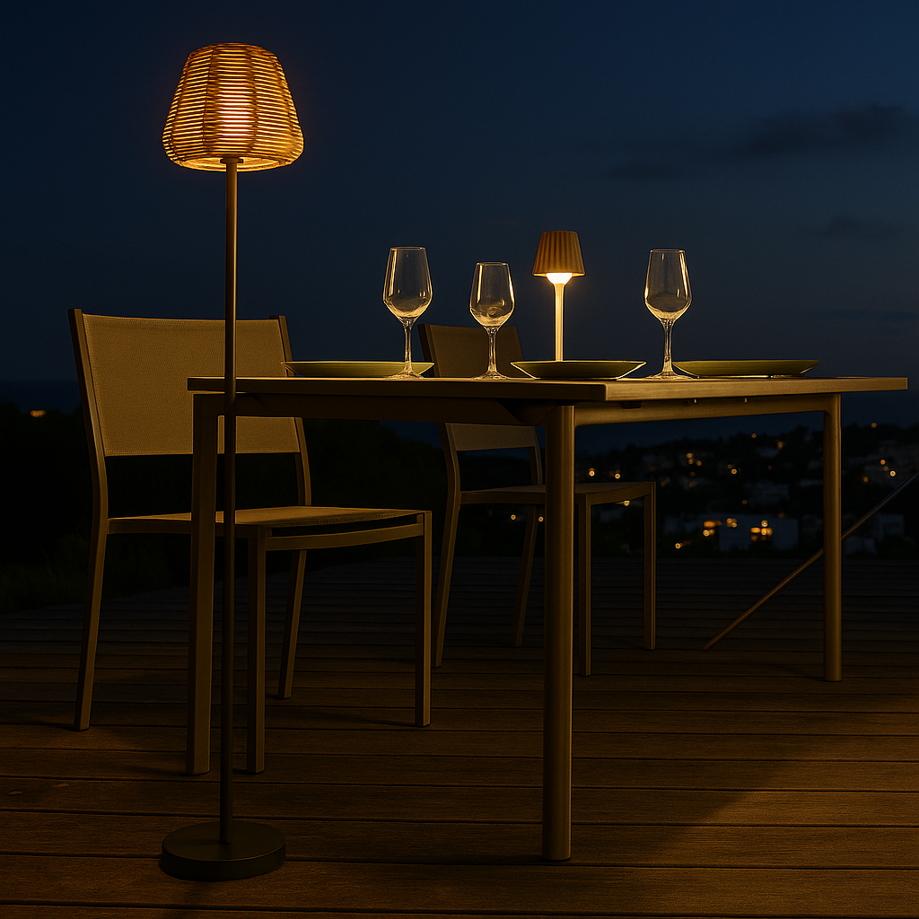 Design-Stehlampe aus Polyrattan-Draht für den Außenbereich, weiße LED TALL BOHEME H150cm E27-Sockel