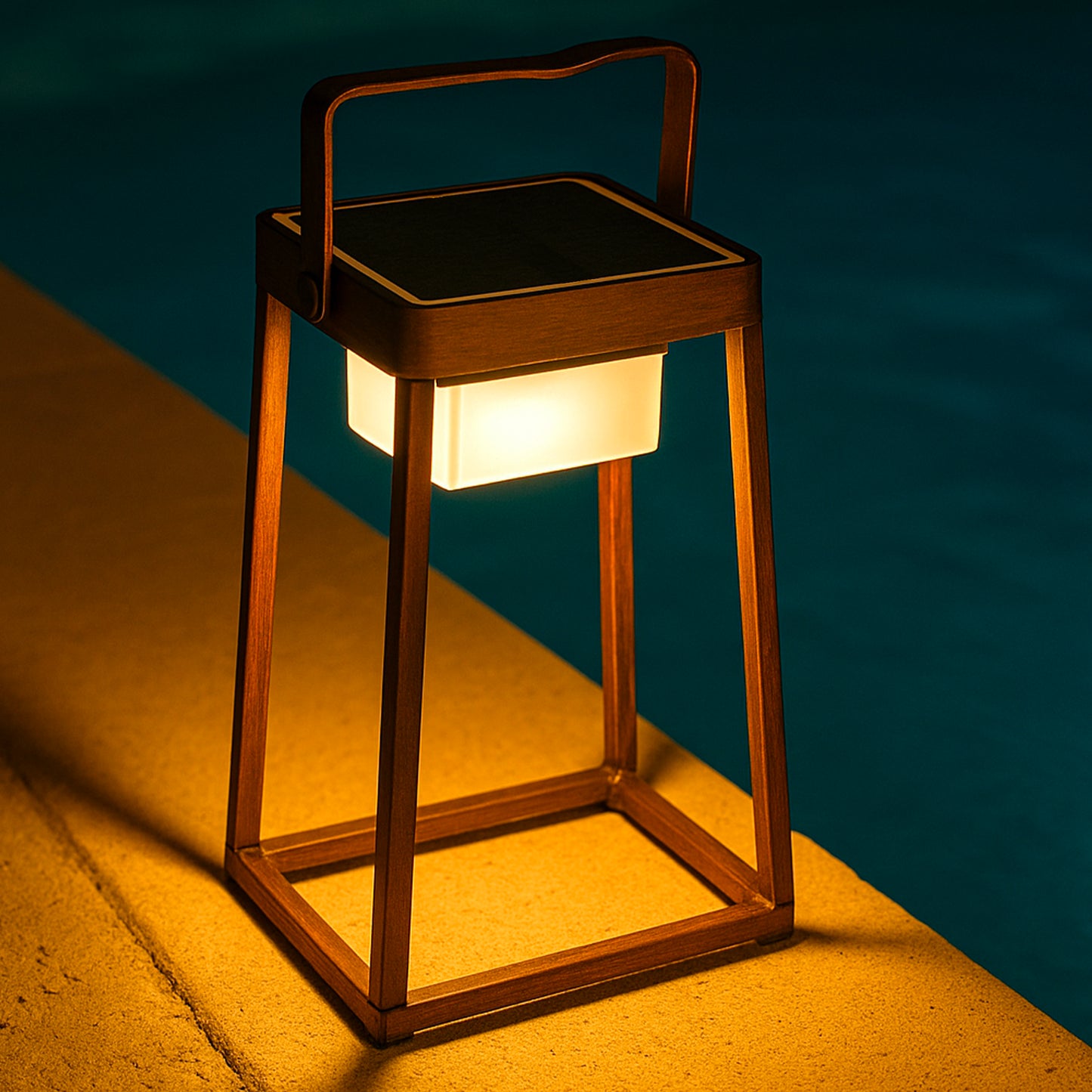 Kabellose Designer-Laterne aus Aluminium mit Metallgriff warmweiße LED SANTORIN WHITE H47cm