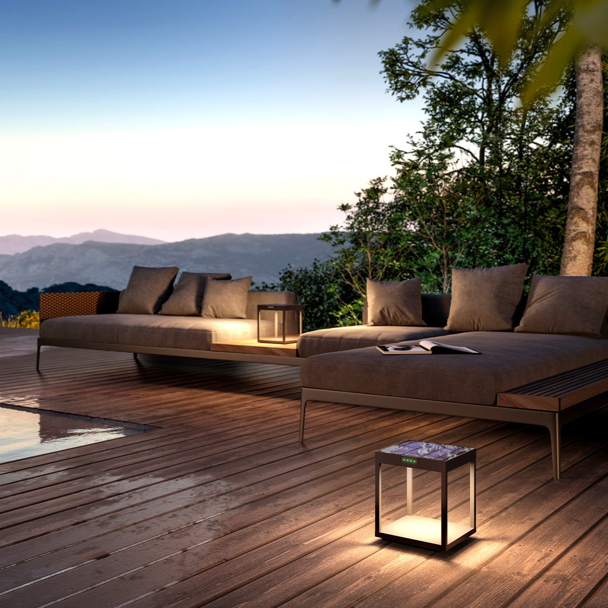 Borne solaire LED blanc chaud RADIA GROUND aluminium éclairage puissant H24,5cm