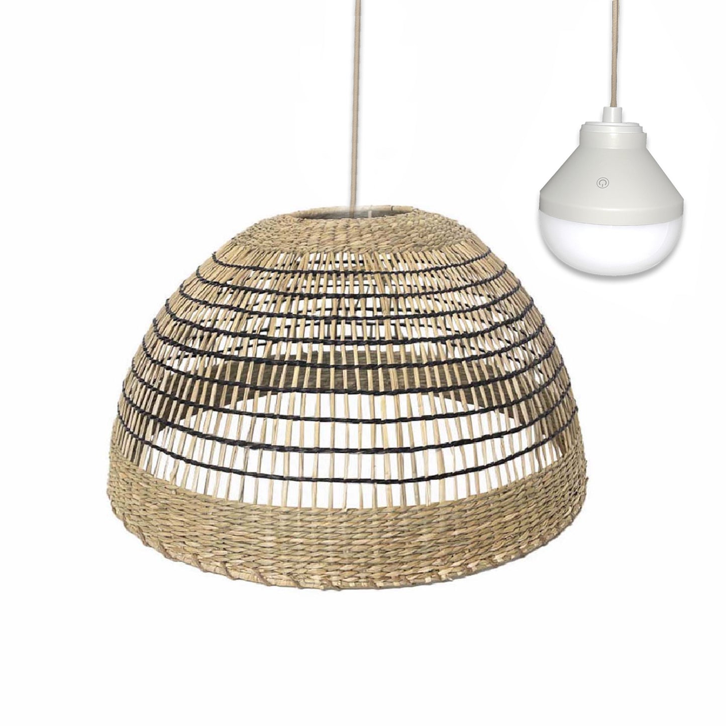 CESARE NOMAD Pendelleuchte im böhmischen Stil aus natürlichem Seegras mit nomadischer LED-Lampe