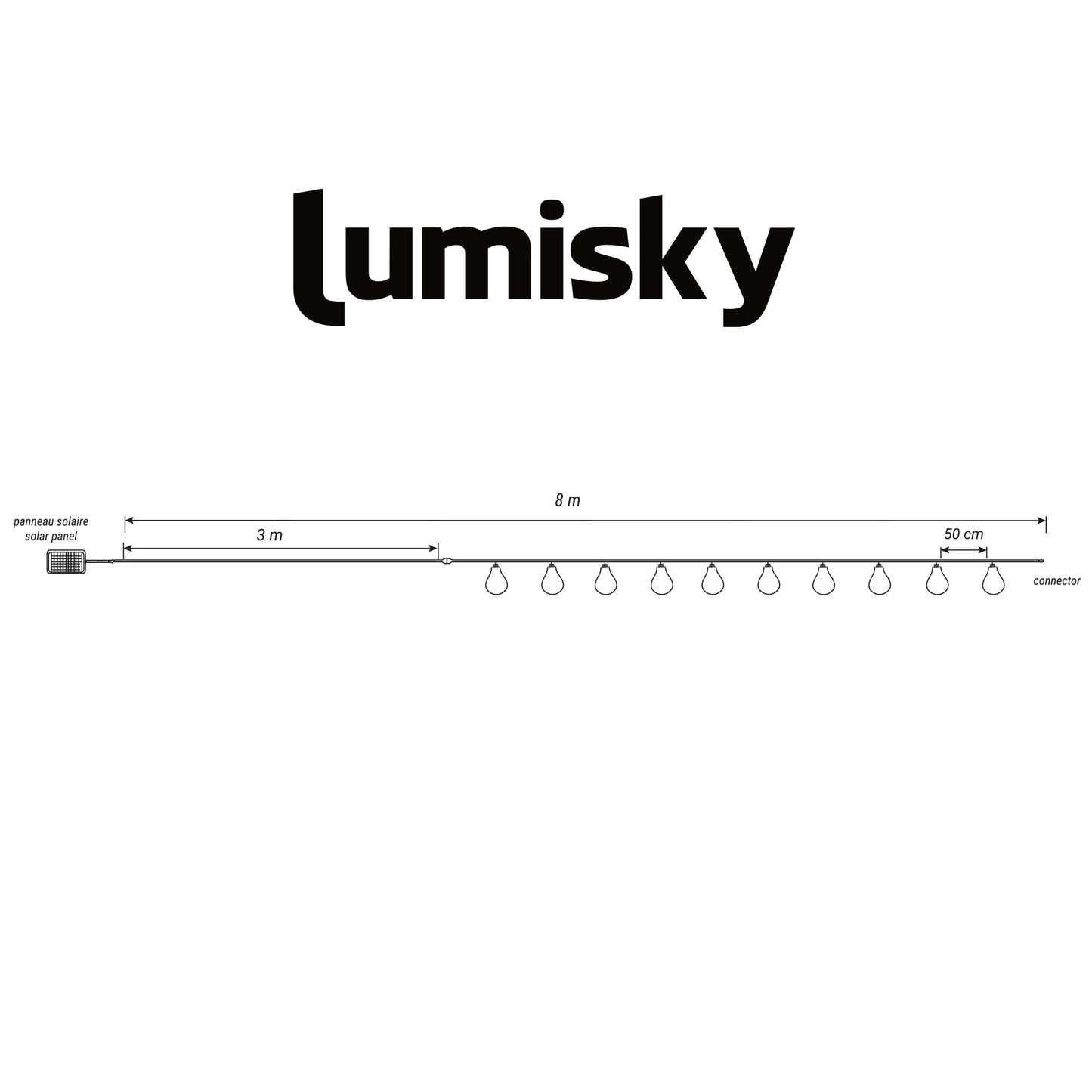 Guirlande lumineuse d'extérieur solaire raccordable 10 ampoules micro LED blanc chaud FANTASY STAR CORD SOLAR 8m