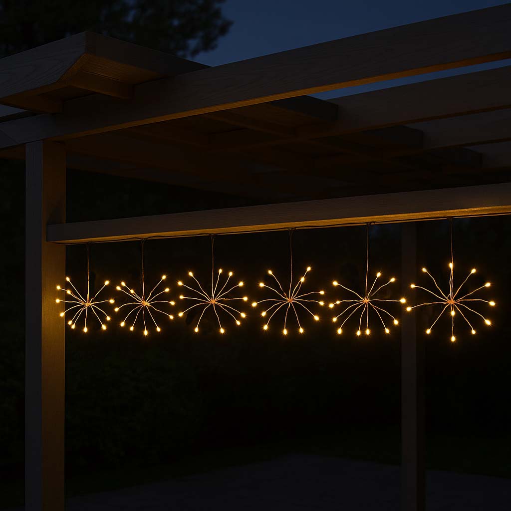 FEUERWERKS-LICHTKETTE 4,2 m warmweiße, festliche, funkelnde Micro-LED-Solarlichterkette