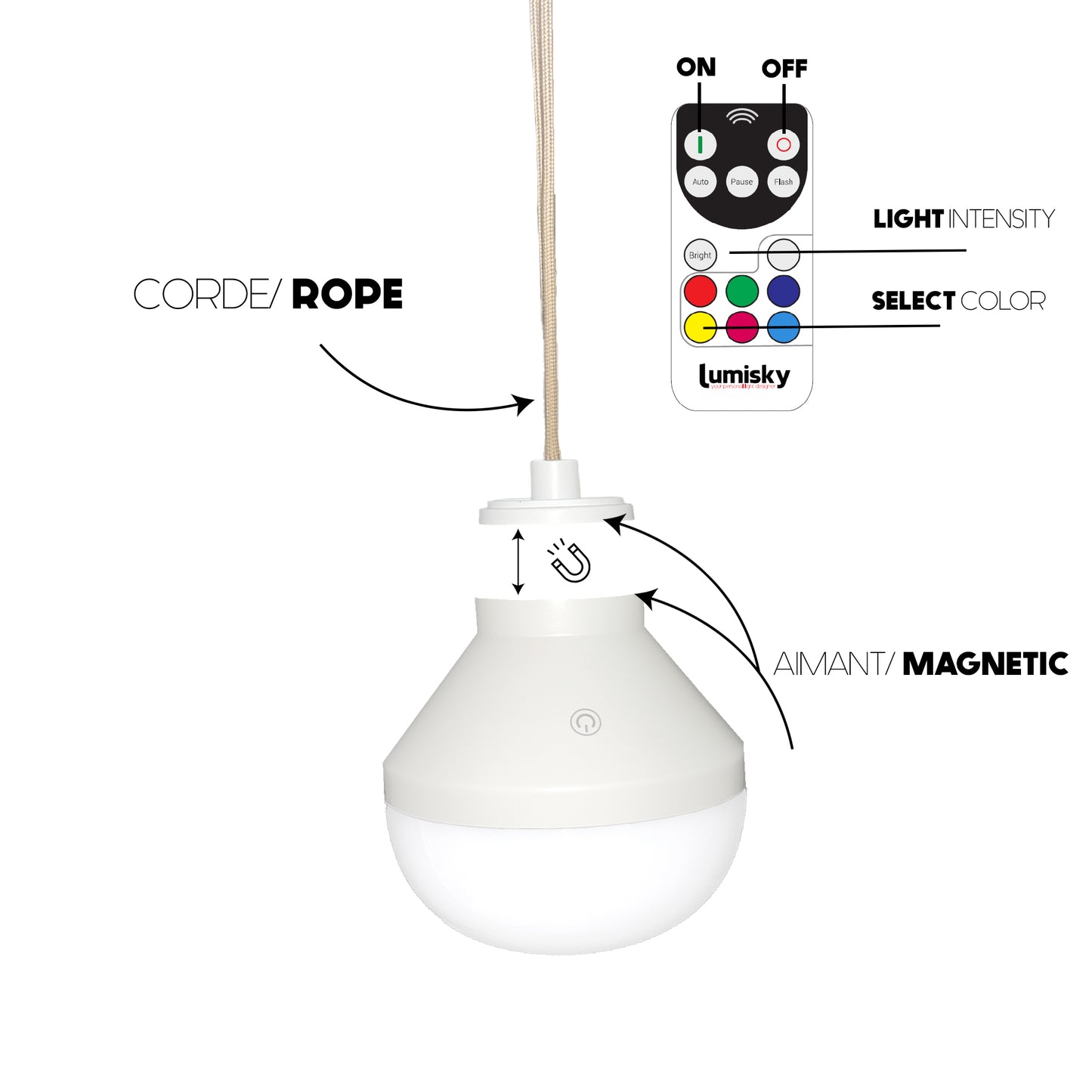 Suspension RONDA NOMAD en rotin naturel style bohème avec ampoule LED blanc/RGB nomade