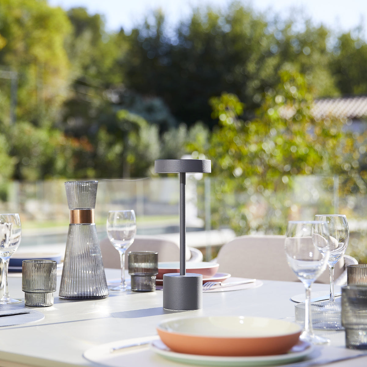 Lot de 2 lampes de table sans fil touch en aluminium gris foncé LED ROBY H30cm