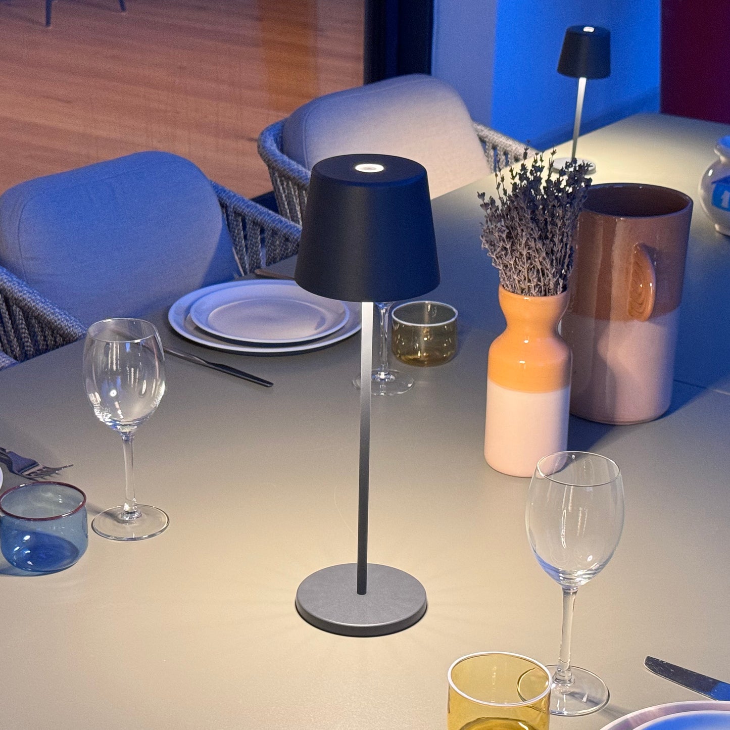 Tischleuchte Touch Wireless Aluminium grau LED weiß dimmbar KELLY ROCK H39cm