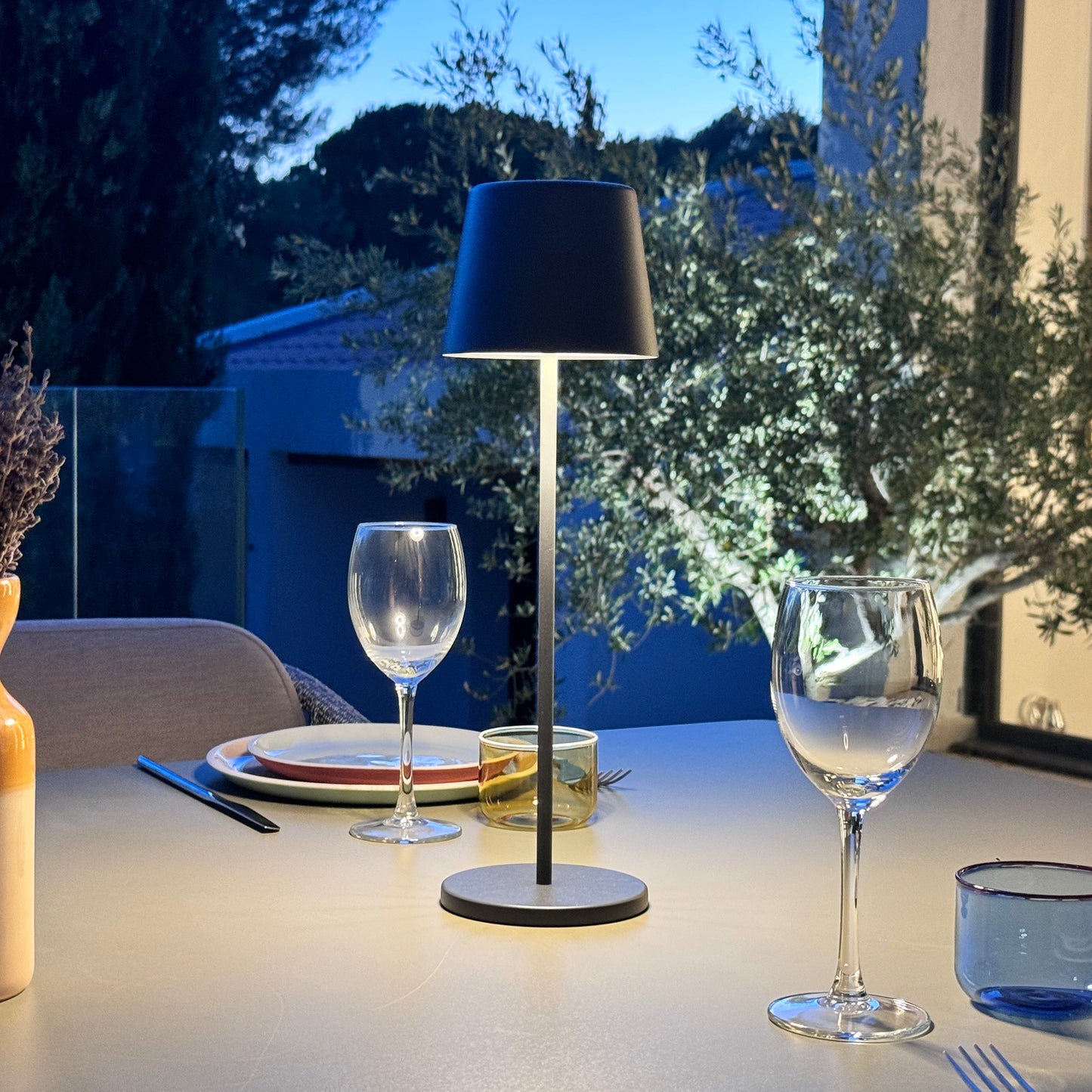 Tischleuchte Touch Wireless Aluminium grau LED weiß dimmbar KELLY ROCK H39cm