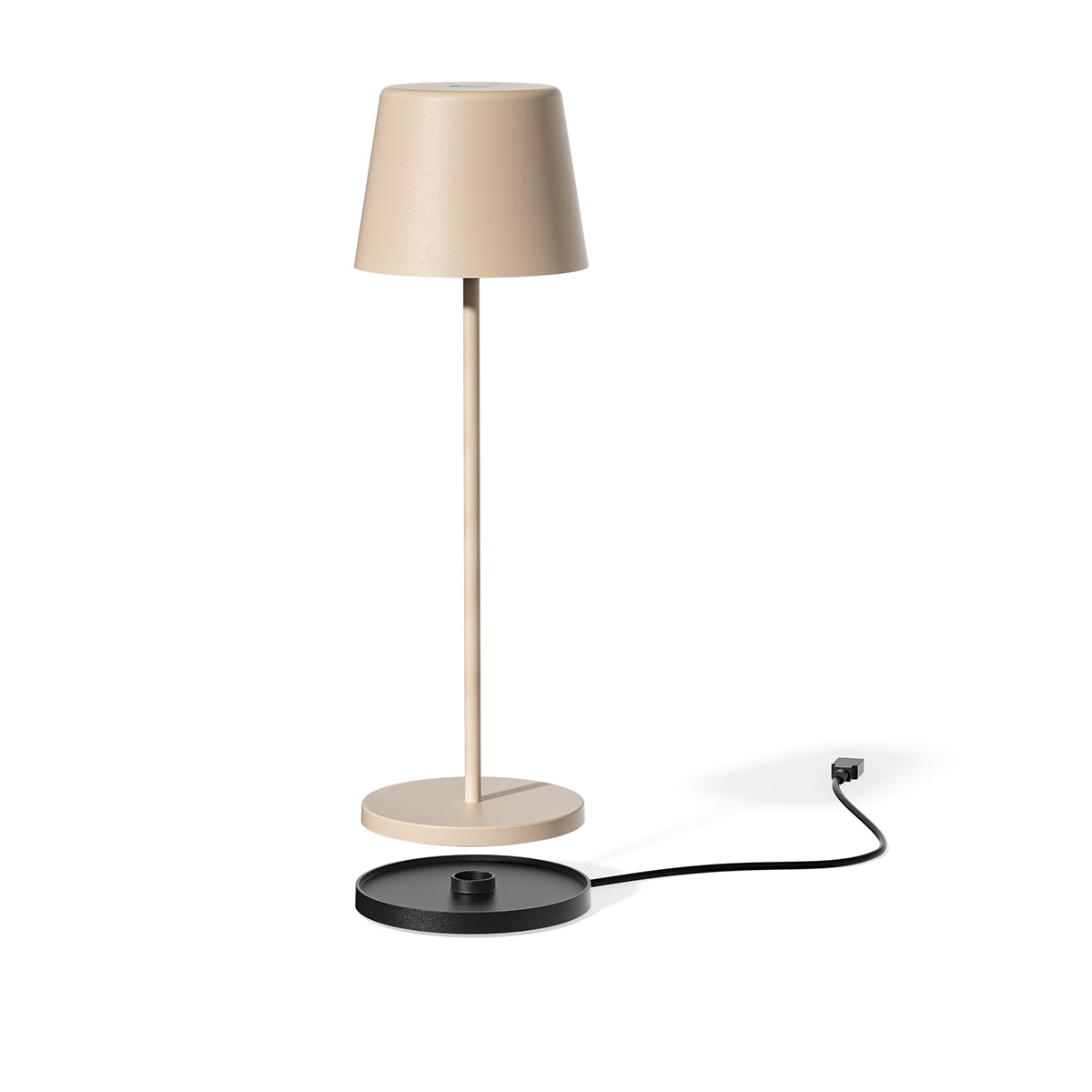 Lampe de table touch sans fil en aluminium beige LED KELLY SAND blanc dimmable H38cm