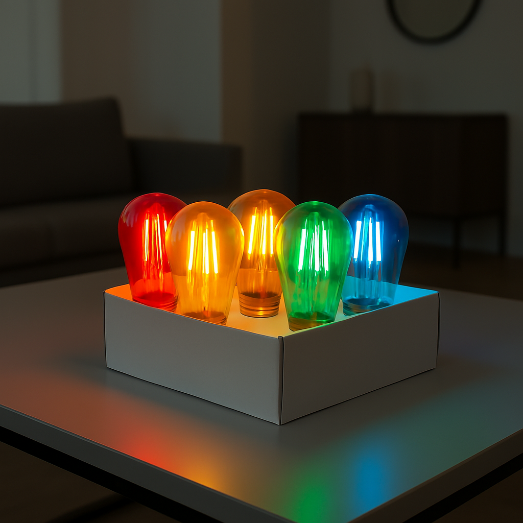 Set mit 5 LED-Birnen E27 mehrfarbig kugelkompatibel Girlande PARTY BULB COLOR H7cm