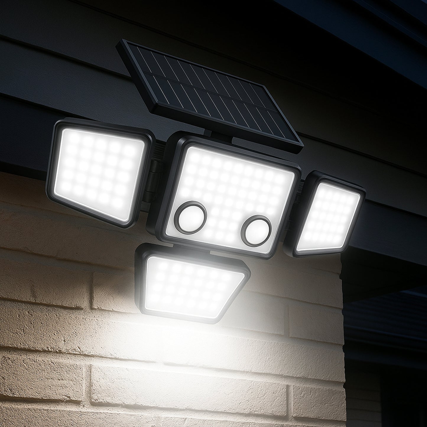 Lot de 4 Spots Solaires à 4 Têtes Noires FAIRVIEW - Éclairage LED Puissant Blanc, Orientables avec Détecteur de Mouvement, Idéaux pour Sécuriser Jardin, Terrasse et Extérieur