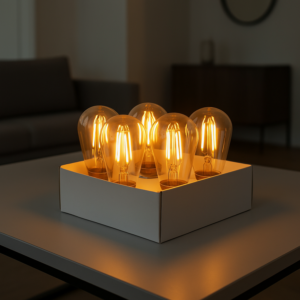 Set mit 5 warmweißen E27-LED-Lampen Vintage-Filament-kompatible Girlande PARTY-BIRNE FILAMENT H9cm