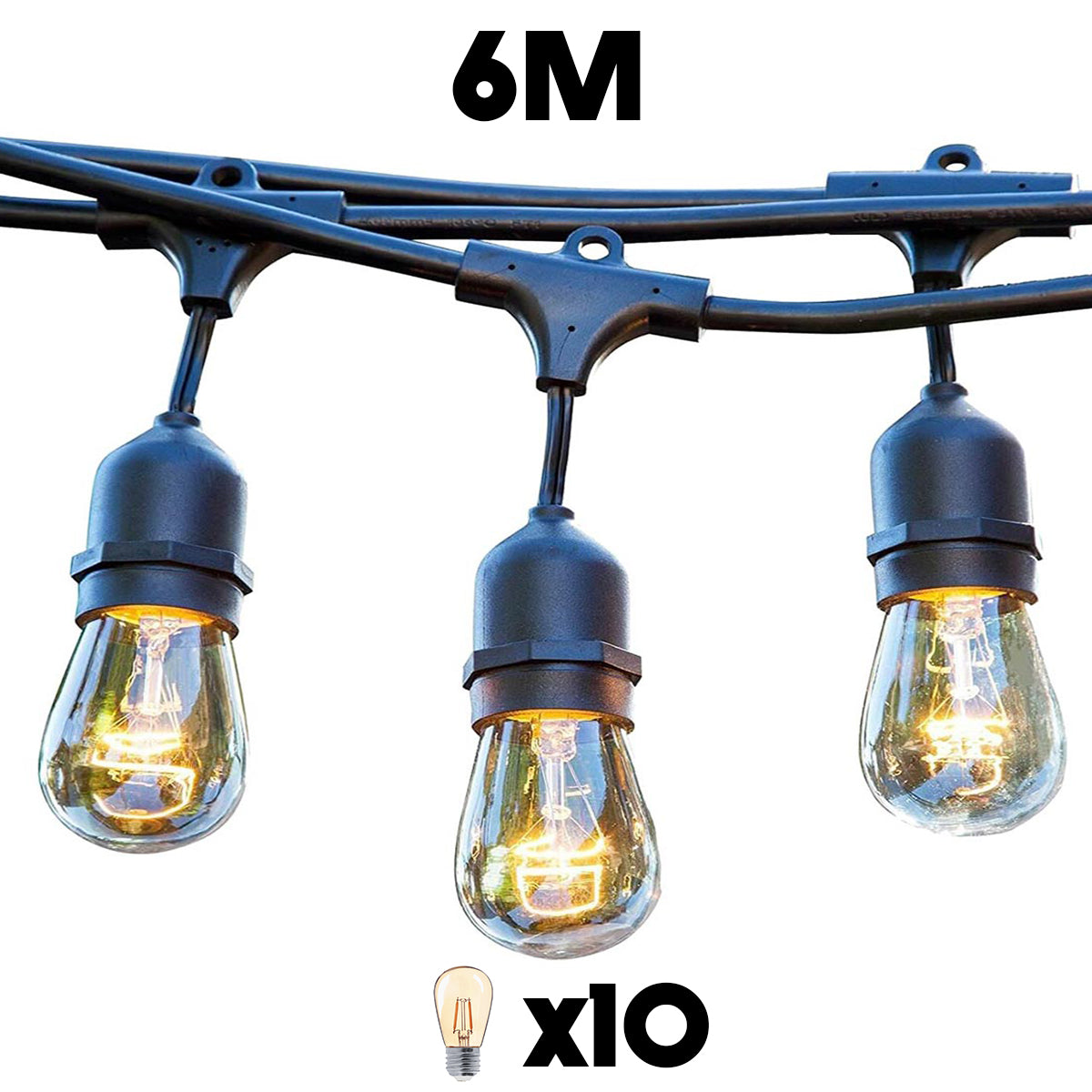 Outdoor anschließbare Lichterkette 10 warmweiße LED E27 Fassung Glühlampen MAFY LIGHT CONNECTABLE 6m