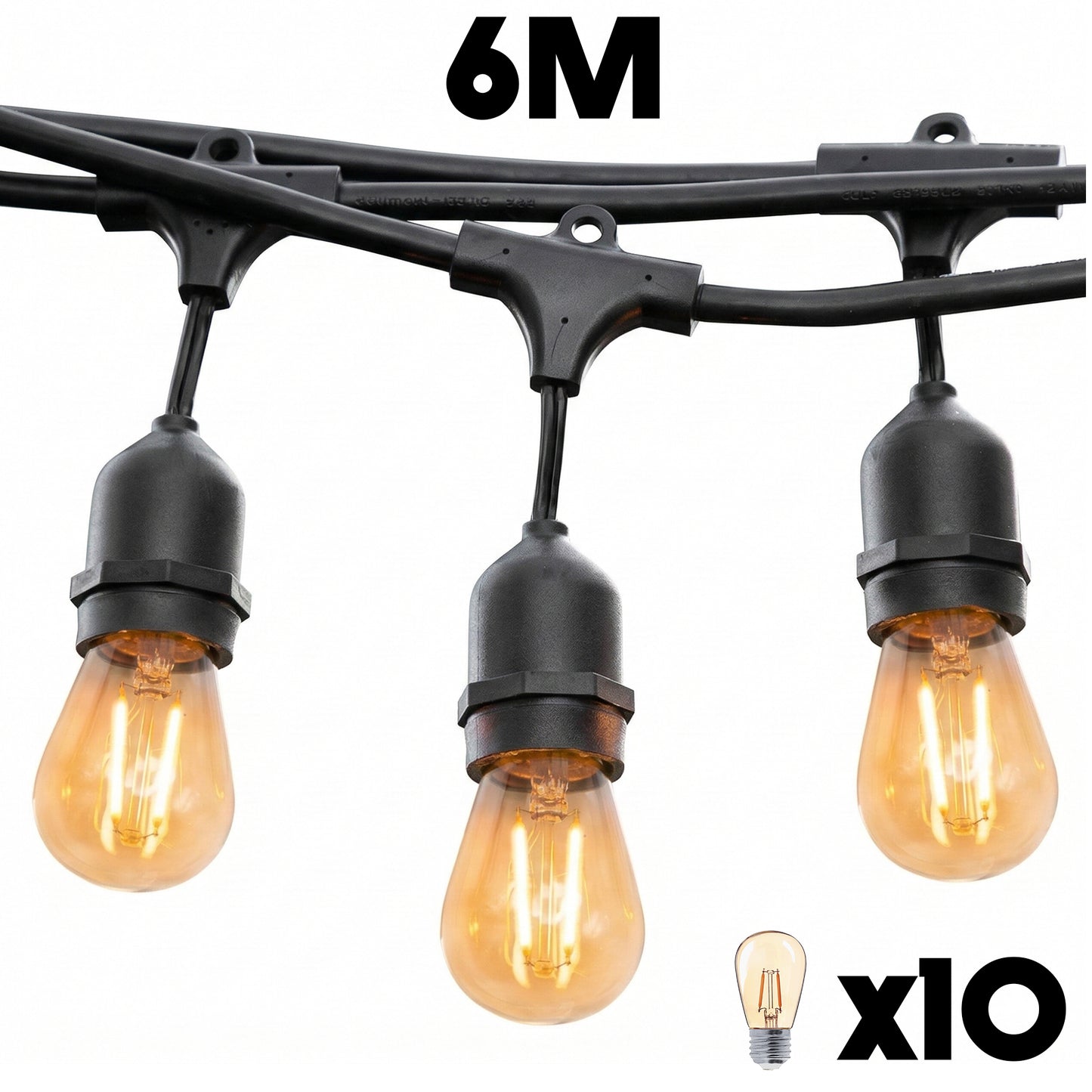 Outdoor anschließbare Lichterkette 10 warmweiße LED E27 Fassung Glühlampen MAFY LIGHT CONNECTABLE 6m