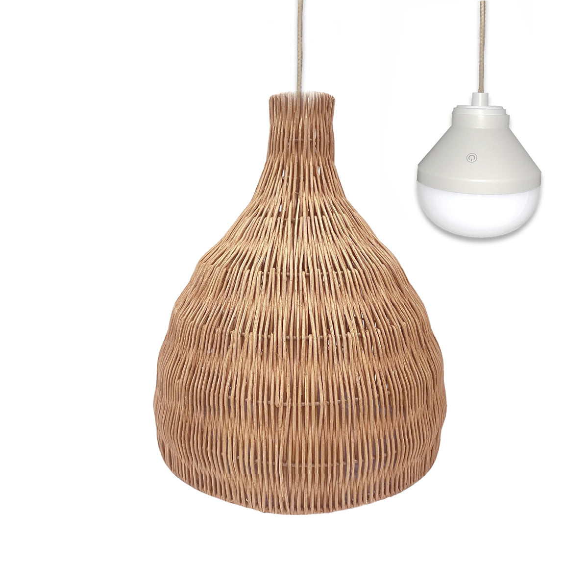 Suspension BELLA NOMAD en rotin naturel style bohème avec ampoule LED nomade
