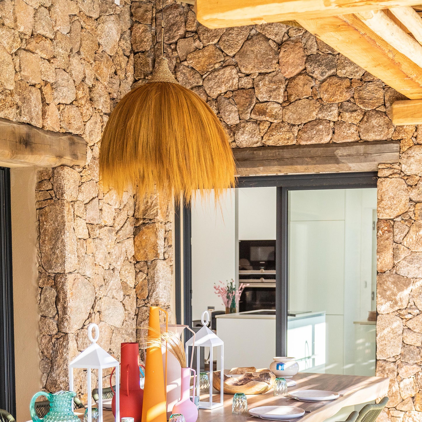 Abat jour naturel MASAI en herbe de rayung style bohème H40cm pour monture électrique E27