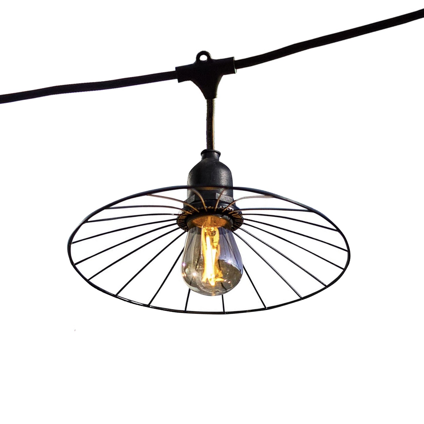 Außenleuchtengirlande mit Stahlschirm in Käfigoptik 10 warmweiße LED E27 Filamentbirnen CHIC CAGE LIGHT 6m