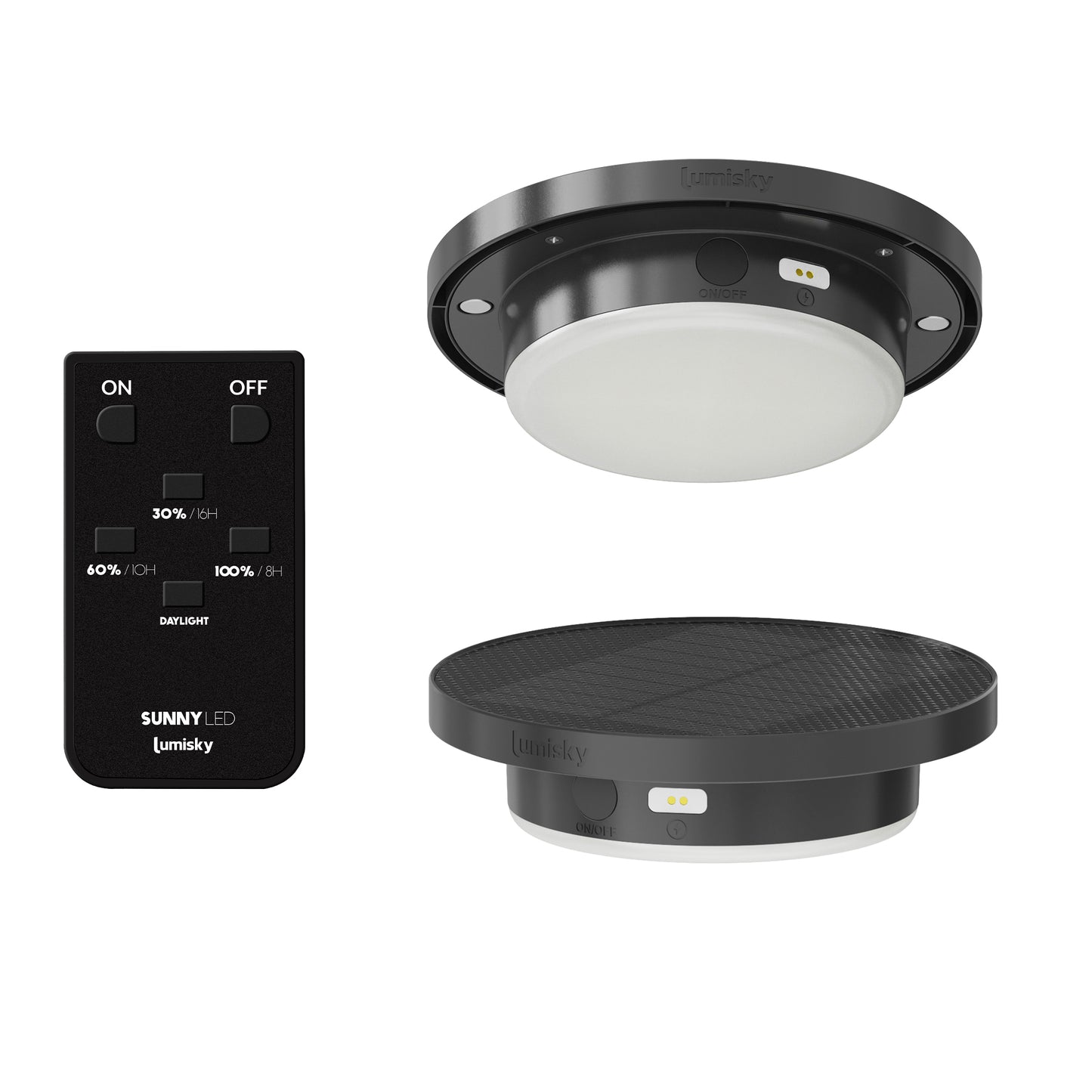 Lampadaire solaire extérieur trépied EDEN TALL SOLAR en bois teck avec module LED blanc chaud et télécommande H158cm