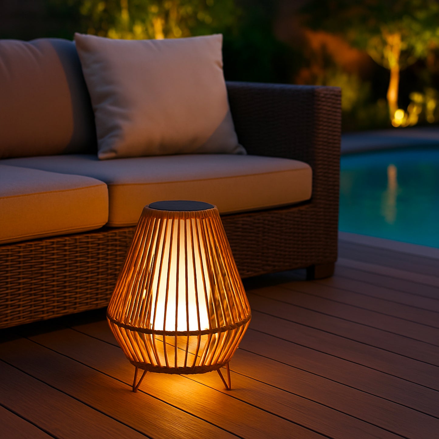Lanterne solaire décorative avec base LED solaire rechargeable LED blanc chaud SALOMEA SMALL H35cm
