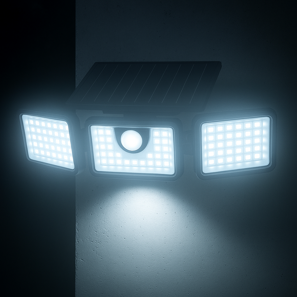 Solarstrahler 3 schwarze Köpfe leistungsstarke weiße LED-Beleuchtung FALCON H9,3cm mit einstellbarem Bewegungsmelder