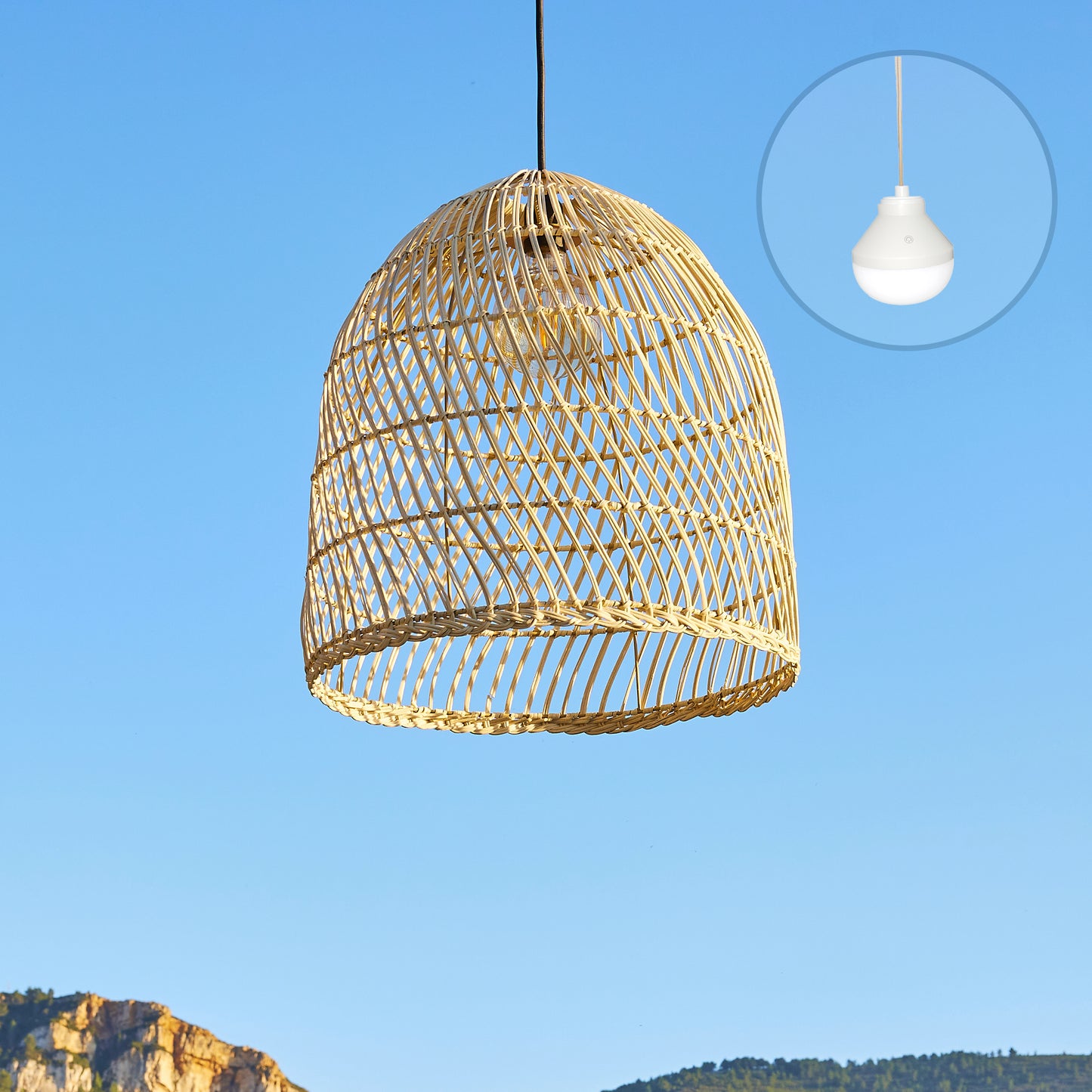 PAULO NOMAD Pendelleuchte im böhmischen Stil aus natürlichem Rattan mit nomadischer LED-Glühbirne