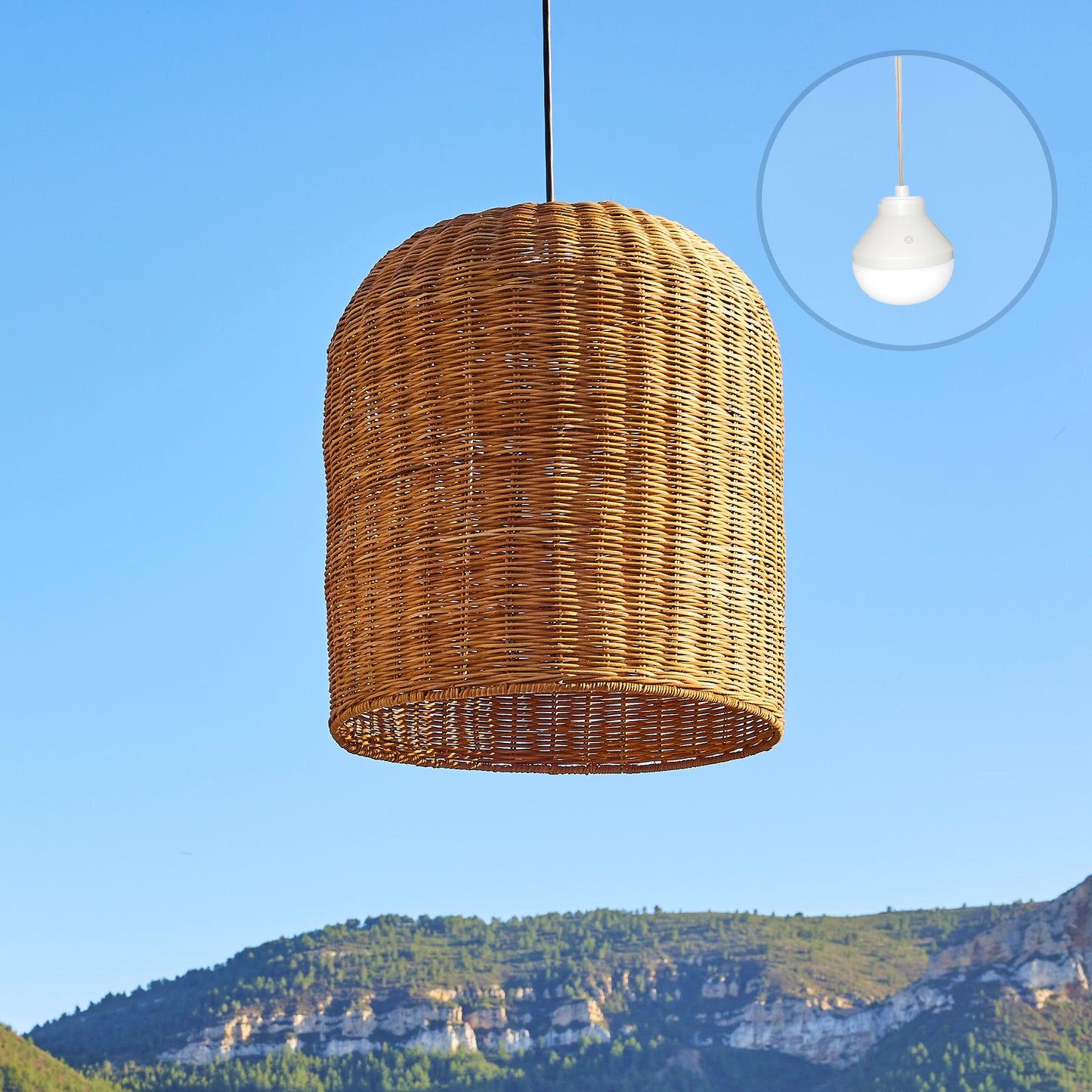 GIACOMO NOMAD Pendelleuchte im böhmischen Stil aus natürlichem Rattan mit nomadischer LED-Lampe