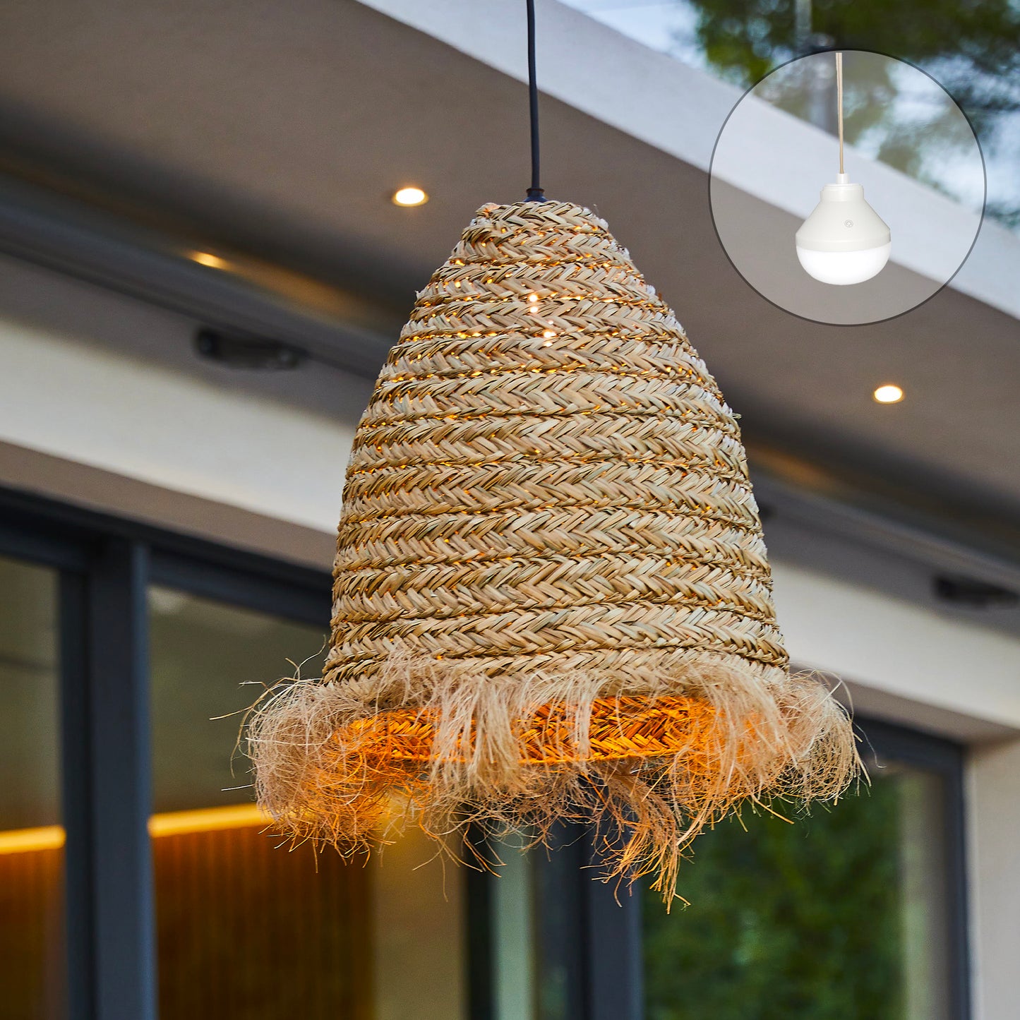 ANAFI NOMAD Aufhängung aus natürlichem Seegras, böhmischer Stil mit nomadischer LED-Glühbirne