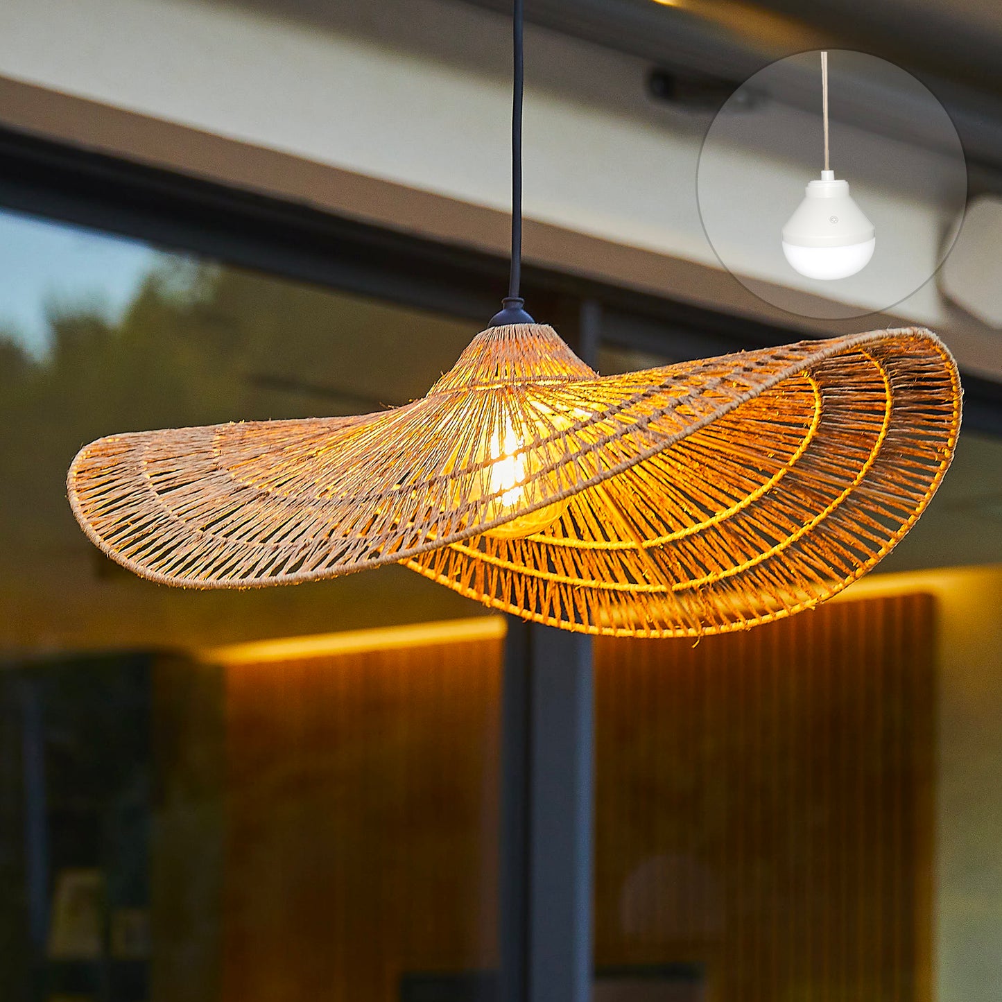 Suspension MARBELLA NOMAD en jute naturel style bohème avec ampoule LED nomade
