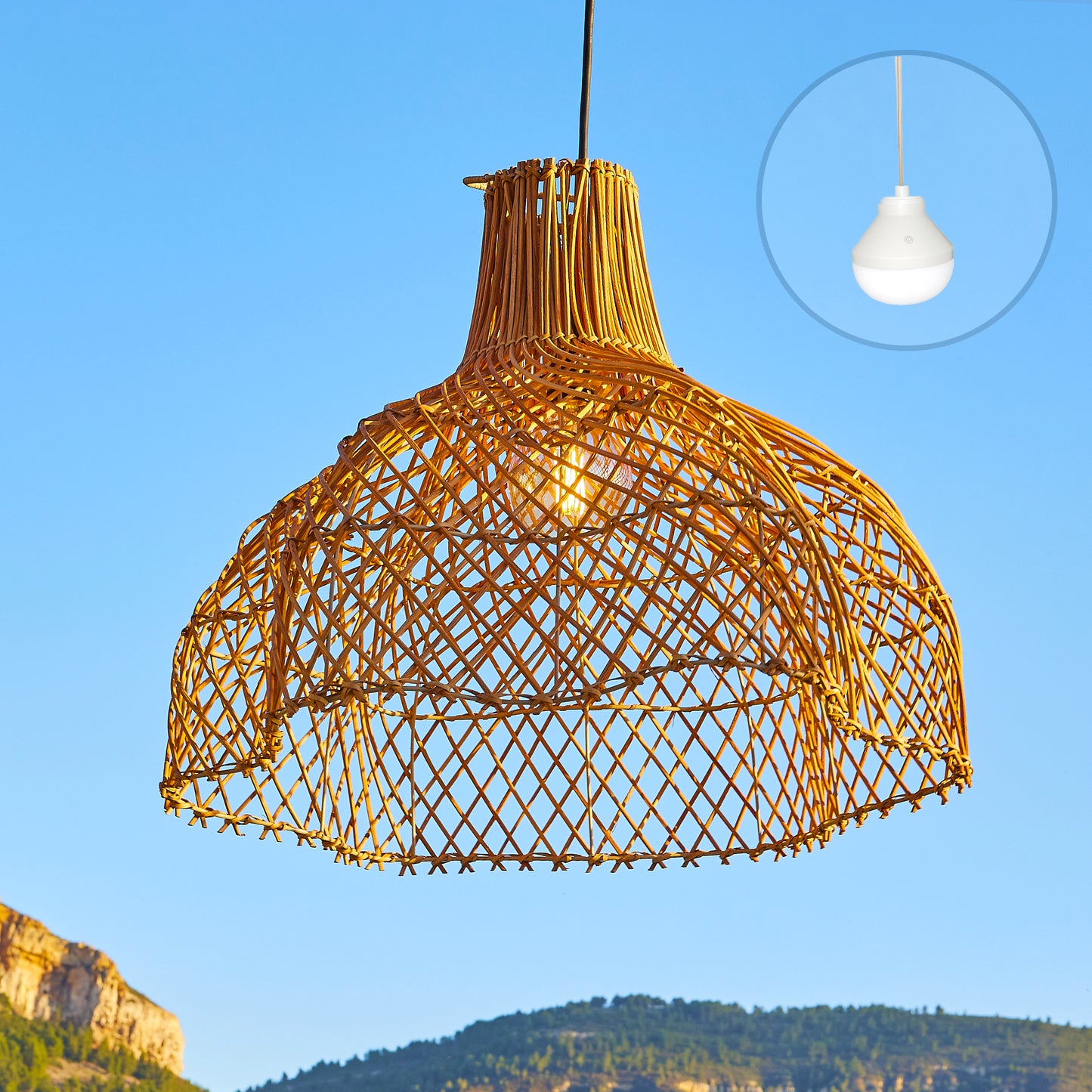 Böhmische natürliche Solar-Anhänger im geflochtenen Flechtstil warmweiße LED KO SAMUY H46cm