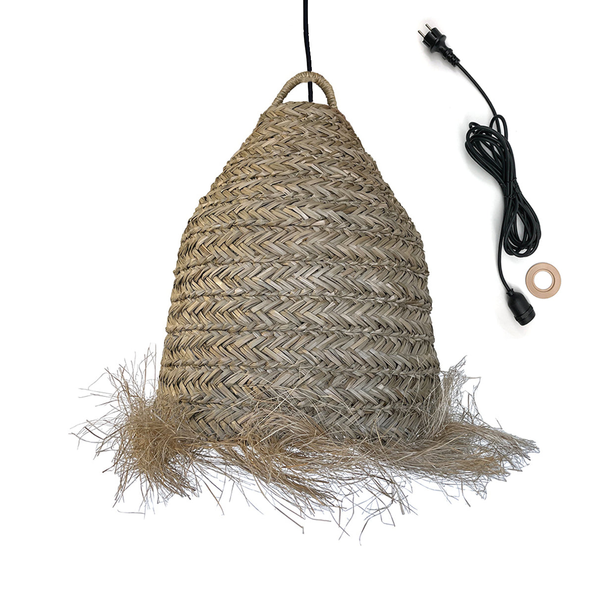 Netzbetriebene Pendelleuchte für den Außenbereich ANAFI OUTDOOR CABLE in natürlichem Seegras im Bohemian-Stil 5m Kabellänge