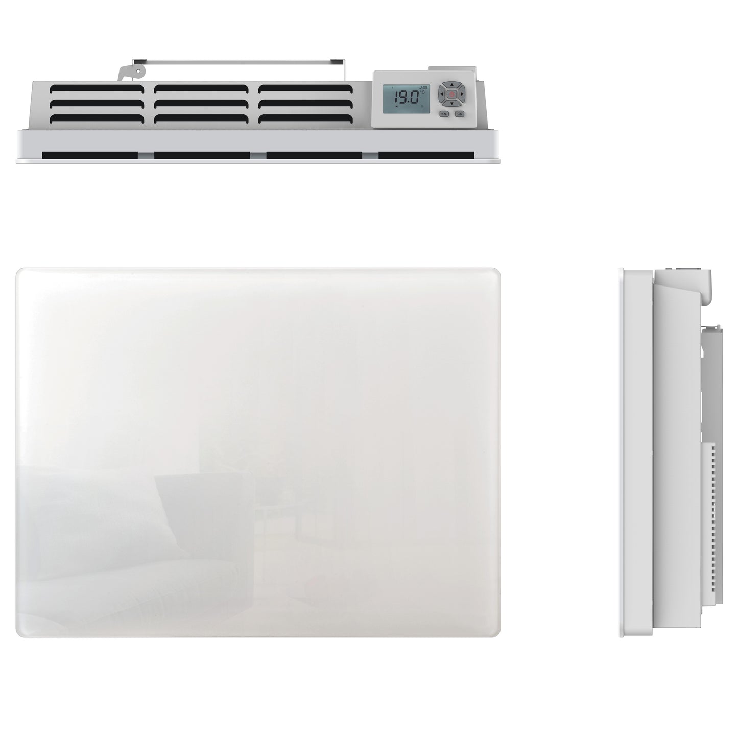 Elektrischer Heizkörper mit trockener Trägheit KERAMIK-Block + GLAS-Fassaden-LCD-Bildschirm 1000W GLASS Standard NF