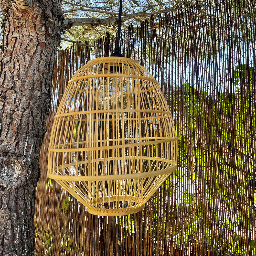 Netzbetriebene Pendelleuchte für den Außenbereich MYKONOS OUTDOOR CABLE im natürlichen Rattan-Bohème-Stil 5m Kabellänge