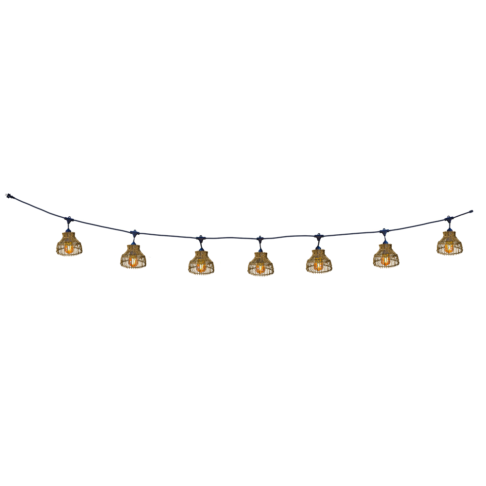 Außen anschließbare Lichterkette mit natürlichem Rattan-Lampenschirm im Bohemian-Stil 7 Glühlampen E27-Fassung warmweiß LED AMELIA LIGHT CONNECTABLE 6m