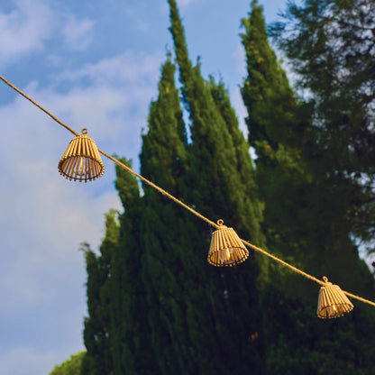 Guirlande lumineuse extérieur connectable 10 abat-jour naturels en bambou NATURA LIGHT HYBRID LED blanc chaud  8m solaire et sur secteur