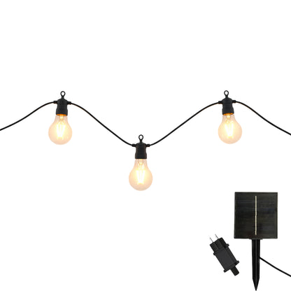 Anschließbare Außenlichtgirlande 10 warmweiße LED-Kugeln transparent PARTY CLEAR HYBRID 7,50m solar- und netzbetrieben