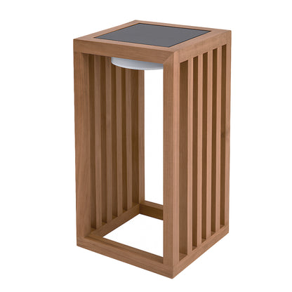 CHENNAI warmweiße dekorative LED-Solarlaterne aus massivem Teakholz H30cm
