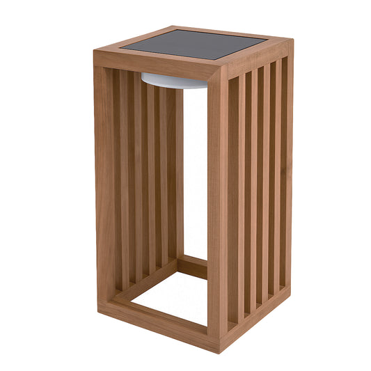 CHENNAI warmweiße dekorative LED-Solarlaterne aus massivem Teakholz H30cm