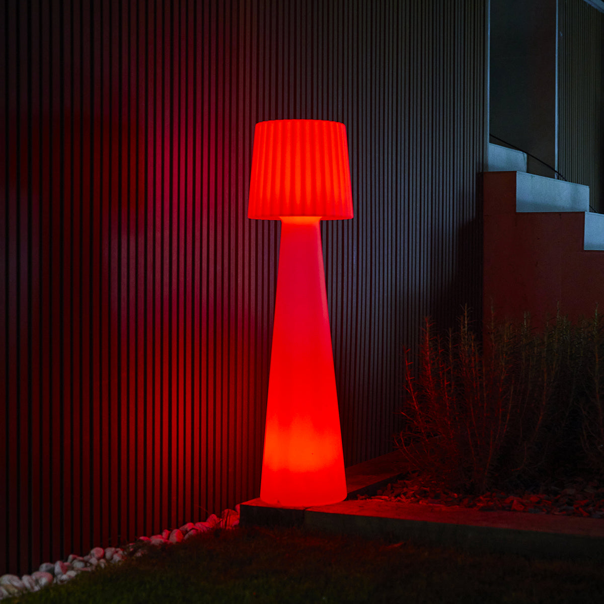 Designer kabellose Stehlampe LED dimmbar mehrfarbig gewellter Lampenschirm LADY H110cm mit Fernbedienung