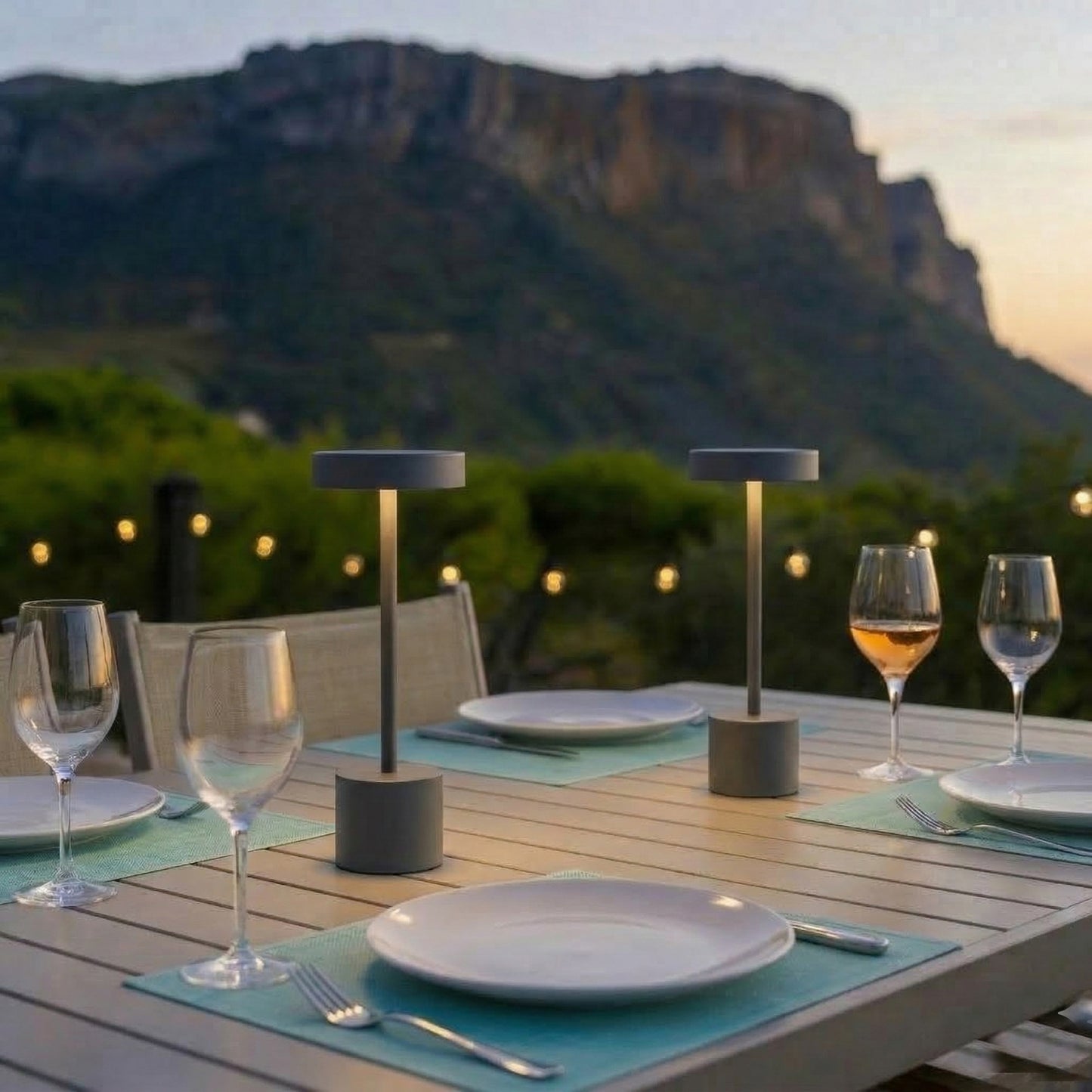 Lot de 2 lampes de table sans fil touch en aluminium gris clair LED ROBY GREY H30cm