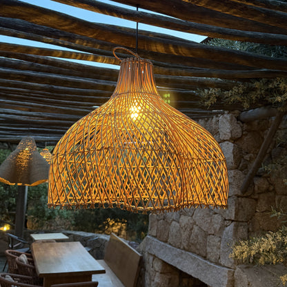 GIACOMO INDOOR Lampenschirm im böhmischen Stil aus natürlichem Rattan für elektrische Halterung E27 H45cm