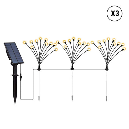 Lot de 9 torches solaires 90 boules lumineuses avec panneau solaire déporté LED blanc chaud LYRA FAMILY X3 H70cm