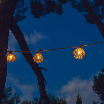 Guirlande lumineuse extérieur raccordable 10 abat-jour en polyrotin ROTILIA LIGHT HYBRID blanc chaud 8m solaire et sur secteur