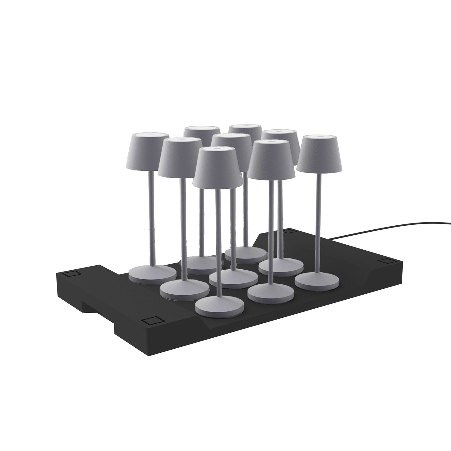 Lot de 9 lampes de table sans fil LED blanc chaud dimmable EMILY GREY H25cm avec plateau de chargement