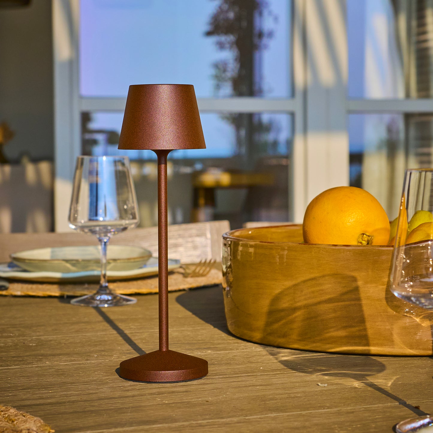 Lampe de table sans fil LED blanc chaud dimmable EMILY H25cm, Marron Vintage