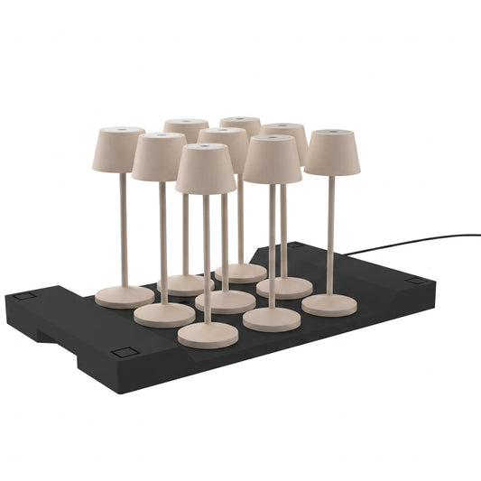 Lot de 9 lampes de table sans fil LED blanc chaud dimmable EMILY SAND H25cm avec plateau de chargement