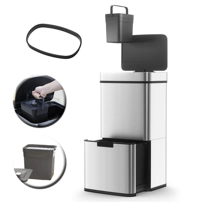 NARVIK Automatischer Küchenabfalleimer mit zwei Fächern, 75 l, aus Edelstahl, Recycling, großes Fassungsvermögen und Tischabfalleimer 3 l