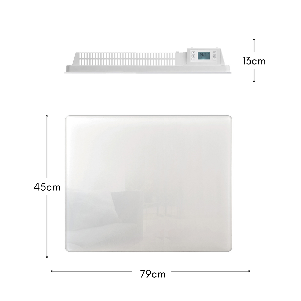 Elektrischer Heizkörper mit trockener Trägheit KERAMIK-Block + GLAS-Fassaden-LCD-Bildschirm 1500W GLASS Standard NF