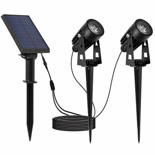 Doppelte Solarstrahler verbunden mit entferntem Solarpanel 2 in 1 zum Kleben oder Befestigen Leistungsstarke kaltweiße LED-Beleuchtung 2x RUND H27 cm