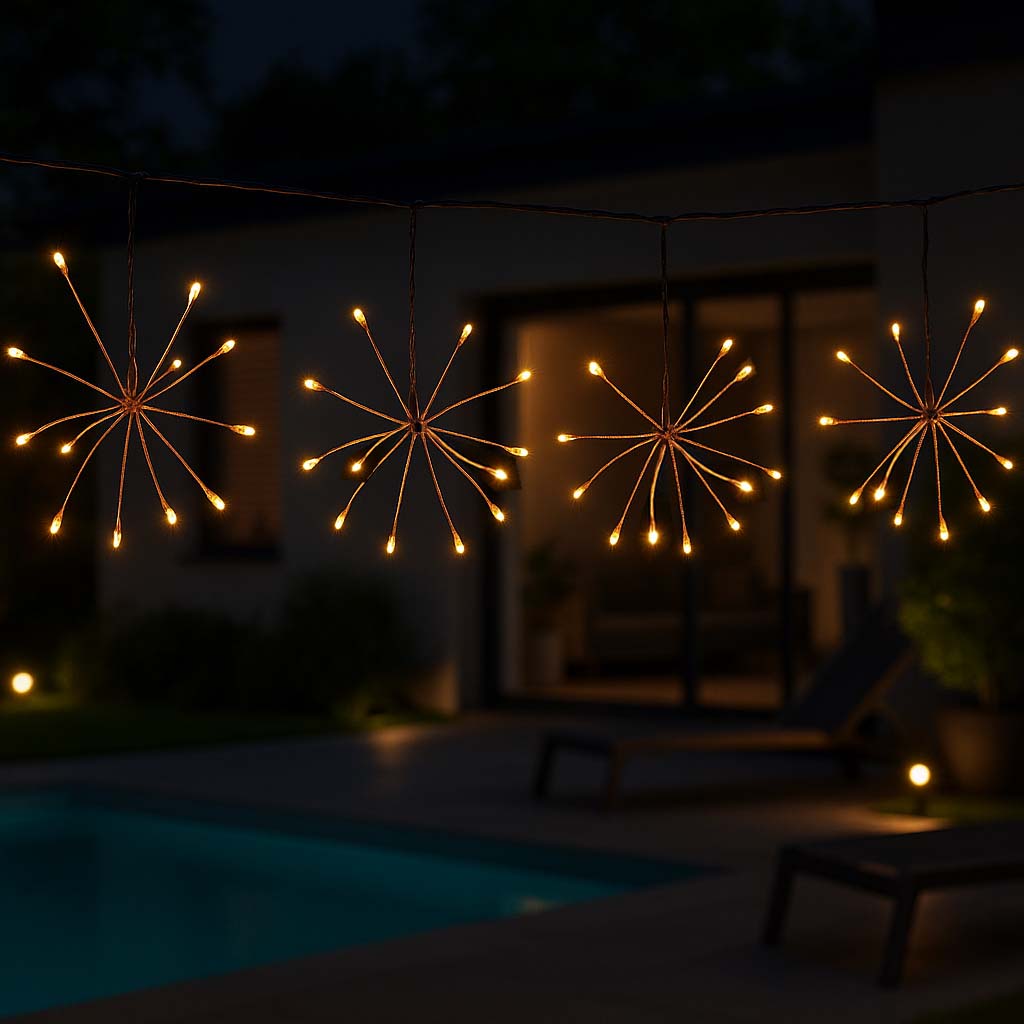 FEUERWERKS-LICHTKETTE 4,2 m warmweiße, festliche, funkelnde Micro-LED-Solarlichterkette