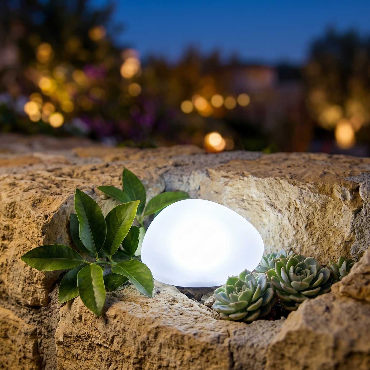 Dekorative weiße LED-Kiesel-Solarlampe SOLENZARA ∅16cm